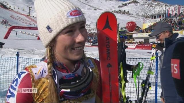 Mondiaux de St-Moritz, slalom, 2e manche: Mikaela Shiffrin (USA) à l'interview après sa médaille d'or