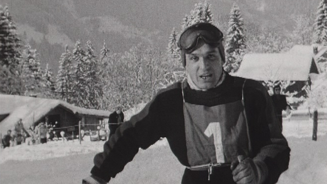 Un concurrent de la descente du Lauberhorn en 1954. [RTS]