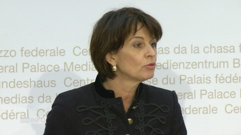 Un extrait du point presse de Doris Leuthard sur l'équivalence boursière