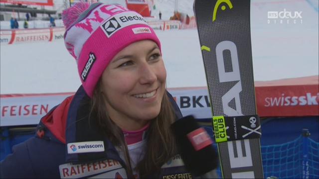 Dames, Combiné alpin, Lenzerheide (SUI), 2e manche : Wendy Holdener (SUI) au micro de RTSsport après sa victoire