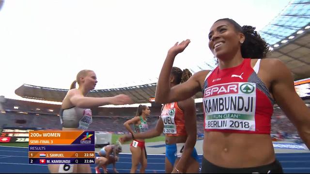 200m dames, 3e demi-finale: Mujinga Kambundji (SUI) se qualifie pour la finale grâce à sa 2e place en 22.84