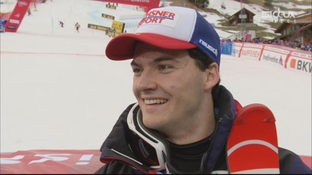 Adelboden (SUI), slalom masculin, 2e manche: la réaction de Loic Meillard (SUI)