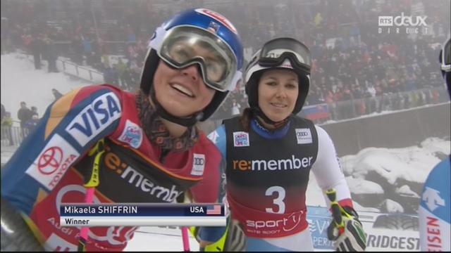 Oslo (NOR), slalom parallèle féminin, finale: Mikaela Shiffrin (USA) s'impose devant Wendy Holdener (SUI) et Melanie Meillard (SUI)