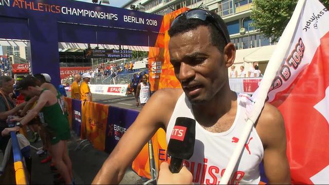 Athlétisme, marathon messieurs: Abraham (SUI) à l'interview après sa médaille d'argent
