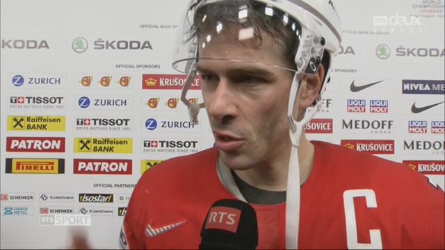 Groupe A, Suisse - France 5-1:  Gaëtan Haas à l'interview après la victoire de l'équipe de Suisse