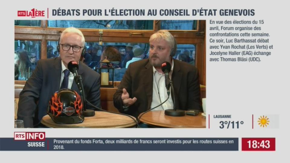 Elections cantonales genevoises : Le débat entre Luc Barthassat (PDC) et Yvan Rochat (Les Verts)