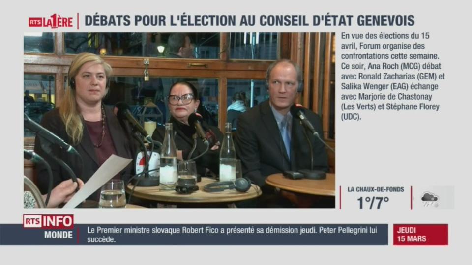 Elections cantonales genevoises : Le débat entre Salika Wenger (EAG), Marjorie de Chastonay (Les Verts) et Stéphane Florey (UDC)