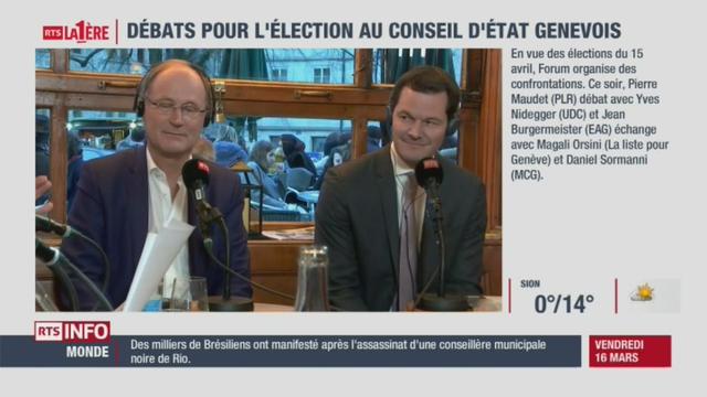Elections cantonales genevoises : Le débat entre Pierre Maudet (PLR) et Yves Nidegger (UDC)