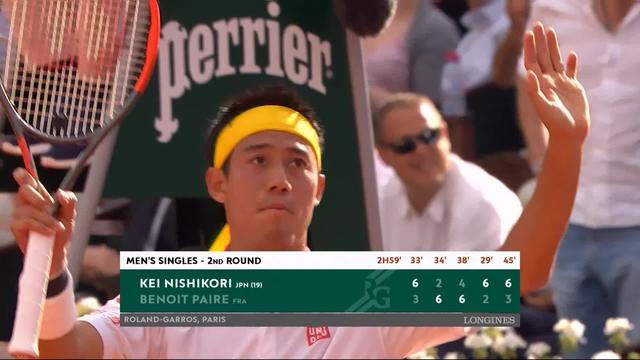 2e tour, K.Nishikori (JAP) – B.Paire (FRA) 6-3, 2-6, 4-6, 6-2, 6-3: Nishikori s’en sort en 5 sets face à Paire