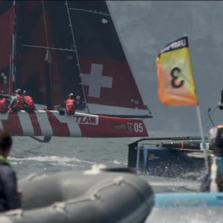 Les Suisses ont remporté le premier Mondial des catamarans volants GC32. [RTS]