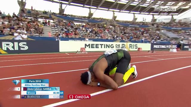 Paris (FRA), 400m haies messieurs : Abderrahman Samba (MAU) réalise le second meilleur temps de l'histoire
