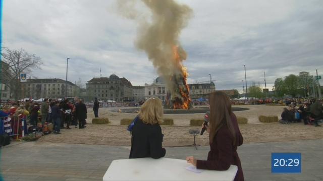 L'explosion tardive du bonhomme hiver des Zurichois en images