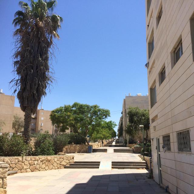 La rue Mahle Hadkalim où se trouvent des bâtiments du kibboutz urbain, Mitzpe Ramon Israël - Judith Chétrit - RTS [RTS - Judith Chétrit]