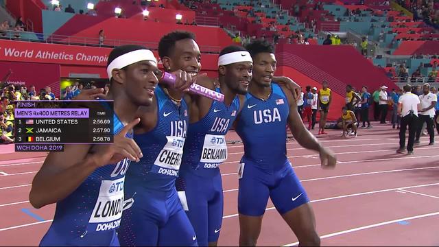 4 x 400m messieurs: les Américains s'imposent devant la Jamaïque 2e et la Belgique 3e