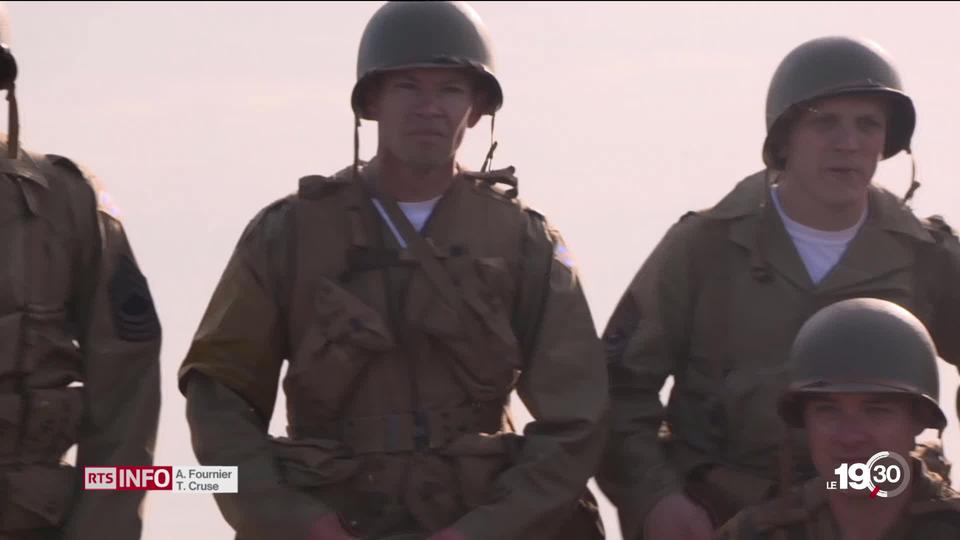 L'escalade de la pointe du Hoc reconstituée lors de la commémoration du 6 juin 1944