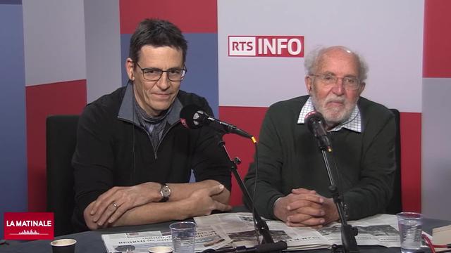 Didier Queloz (gauche) et Michel Mayor (droite) étaient les invités de La Matinale RTS, ce 2 décembre 2019.