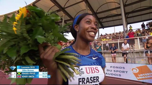 Lausanne (SUI), 100m dames: 1re place pour Fraser Price (JAM), Kambundji (SUI) 7e et Kora (SUI) 8e