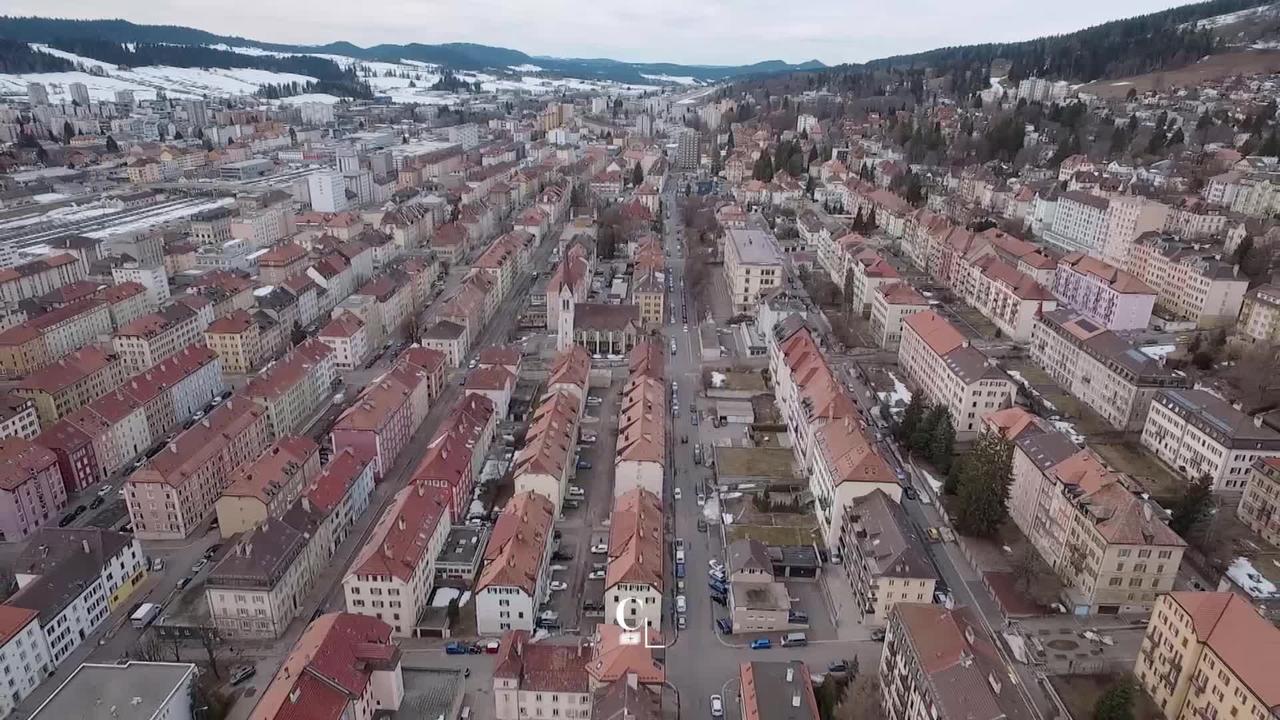 La ville de la Chaux-de-Fonds vue du ciel.