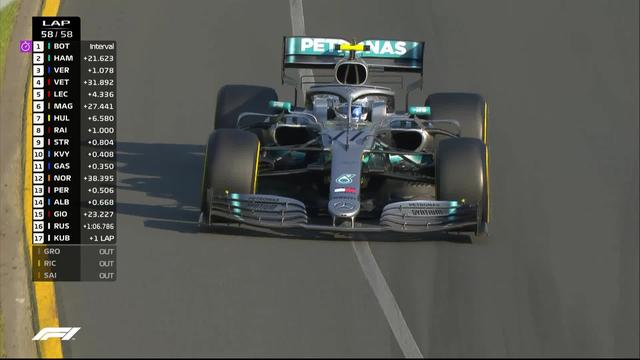 GP d'Australie (#1): la victoire pour Bottas (FIN), Hamilton (GBR) 2e et Verstappen (NED) 3e