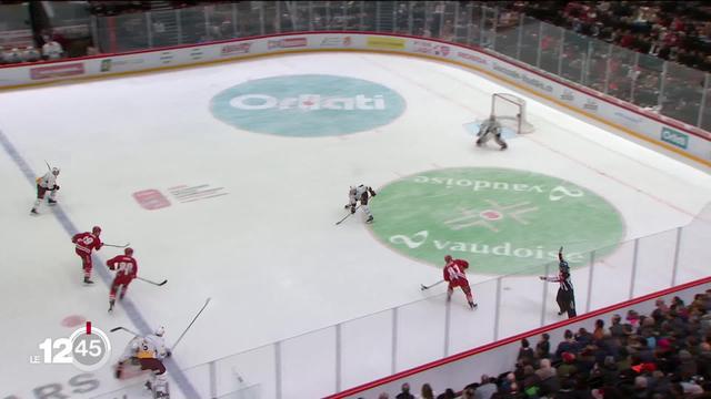 Hockey sur glace: troisième victoire en trois derbies lémaniques pour Genève Servette, devant un stade vide.