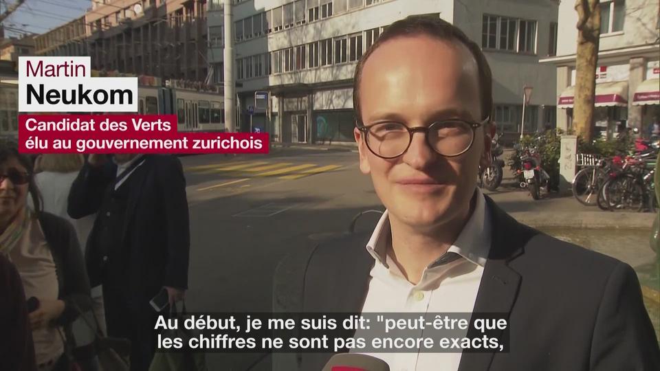 La réaction de Martin Neukom (Verts) après son élection au gouvernement zurichois