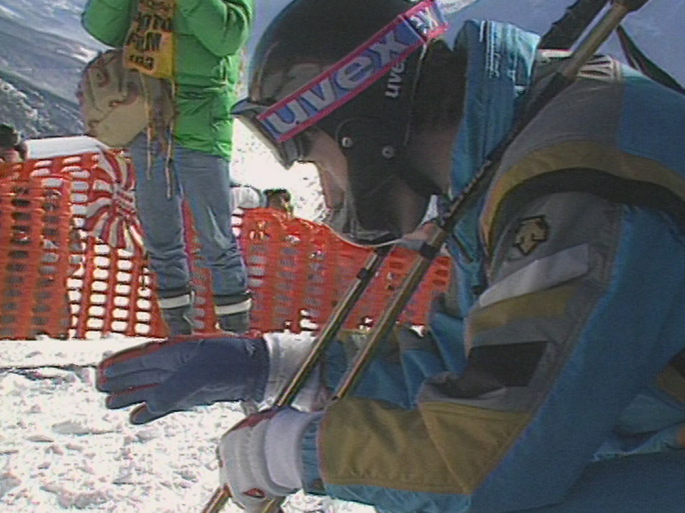 Pirmin Zurbriggen se préparant avant la descente en 1987. [RTS]