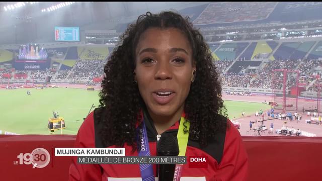 Interviewée en duplex de Doha, Munjinga Kambundji exprime son émotion et sa joie après avoir reçu sa médaille de bronze.