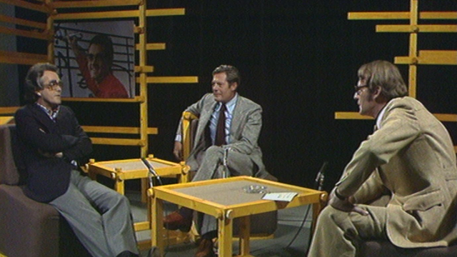 Michel Legrand et et Marcello Mastroianni sur le plateau de Spécial cinéma en 1976. [RTS]