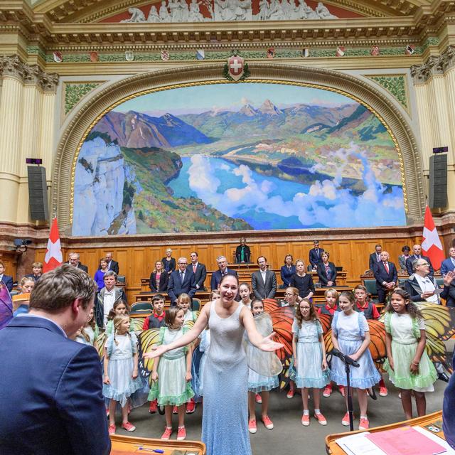 Le choeur d'enfants de la Fête des Vignerons au Parlement le 2 décembre 2019 [Services du Parlement - Devènes]