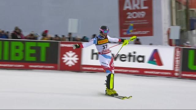 Are (SWE), slalom messieurs, 1re manche: Tanguy Nef (SUI)