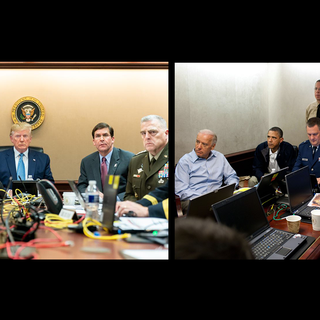 Donald Trump et Barack Obama dans la même "situation room". [Handout / White House / AFP /EyePress News / EyePress/Pete Souza]