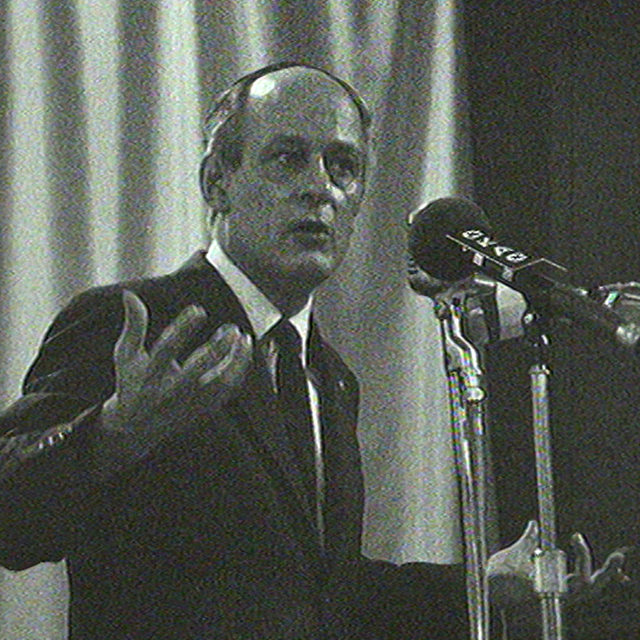 René Lévesque, leader du Parti Québécois, en 1969. [RTS]