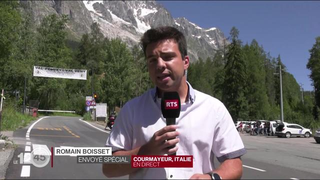 Une partie du glacier du Mont-Blanc menace de s'effondrer dans le val d'Aoste. Les explications de Romain Boisset en direct de Courmayeur, Italie.