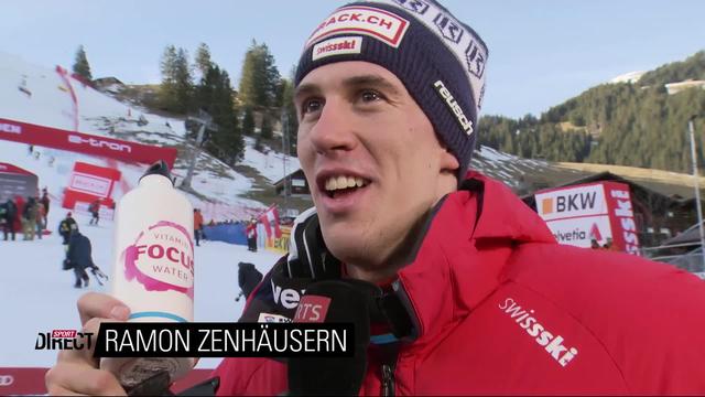 Adelboden (SUI), 2e manche slalom messieurs: Ramon Zenhaeusern (SUI) au micro de la RTS