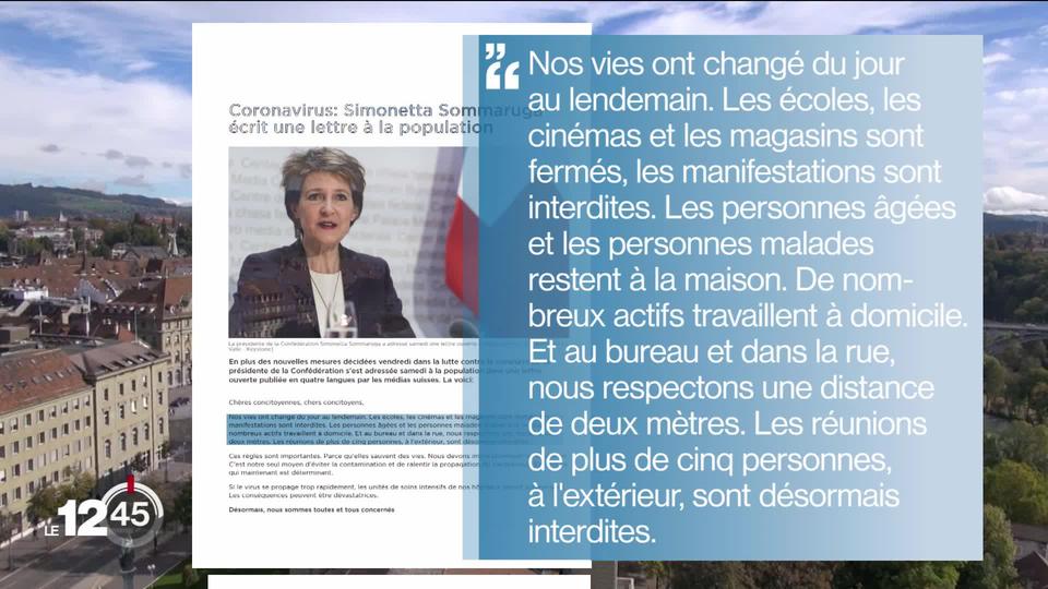 La présidente de la Confédération a écrit une lettre ouverte à la population