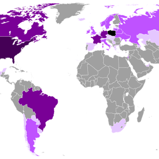 Carte de la diaspora polonaise dans le monde (07.2020). [CC by SA 4.0 International Wikimédia - Allice Hunter]