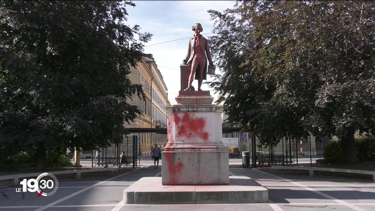 La statue de David de Pury vandalisée à Neuchâtel.