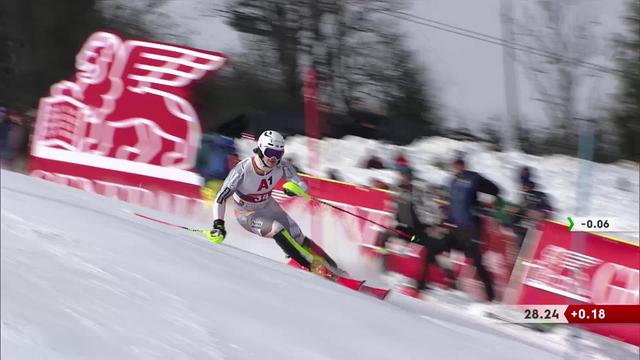 Kitzbühel (AUT), slalom messieurs, 1re manche: le tout jeune Lucas Braathen (NOR) devance Daniel Yule (SUI) et prend la tête