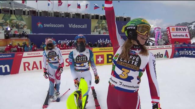 Lenzerheide (SUI), finales slalom dames: Katharina Liensberger (AUT) gagne le globe de la spécialité
