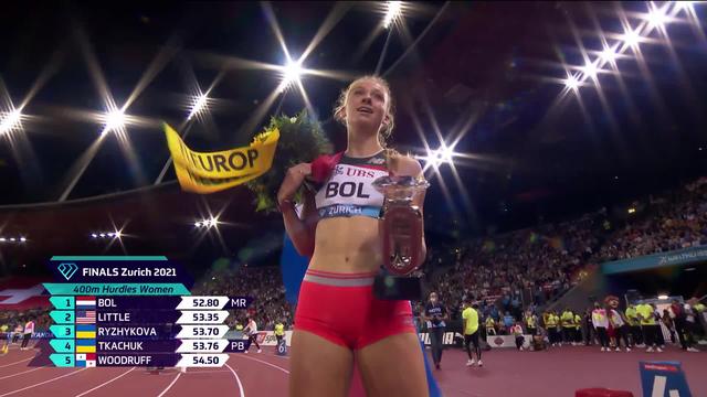 Finale, 400m haies dames: Bol (NED) s'impose, Sprunger (SUI) finit 8e