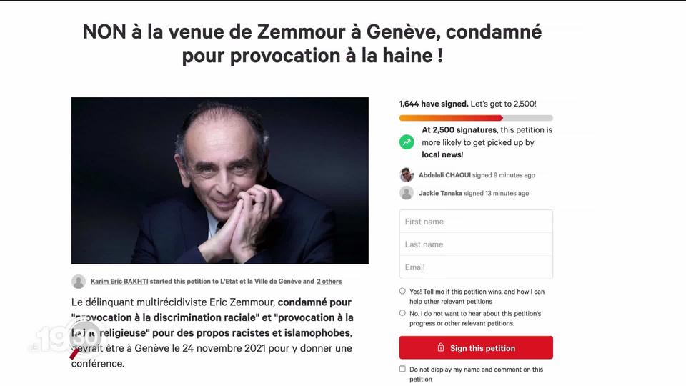 Le polémiste Eric Zemmour se rendra à Genève le 24 novembre pour présenter son dernier livre. Crispations au bout du lac.