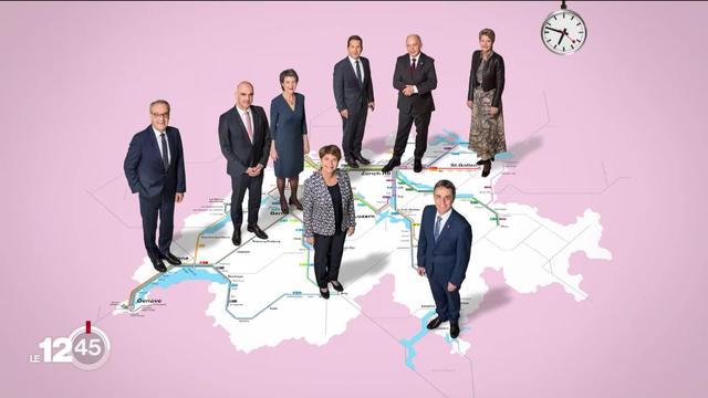La traditionnelle photo du Conseil fédéral représente les conseillers et les Suisses unis par le rail