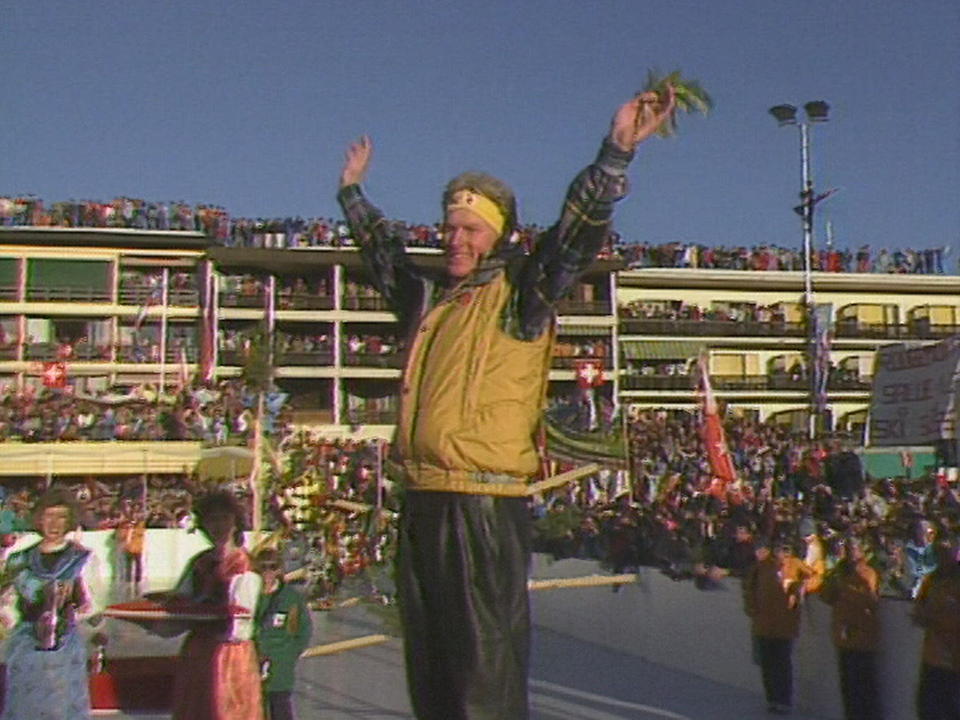 Peter Müller remporte la descente des Mondiaux de ski de Crans-Montana en 1987 [RTS]