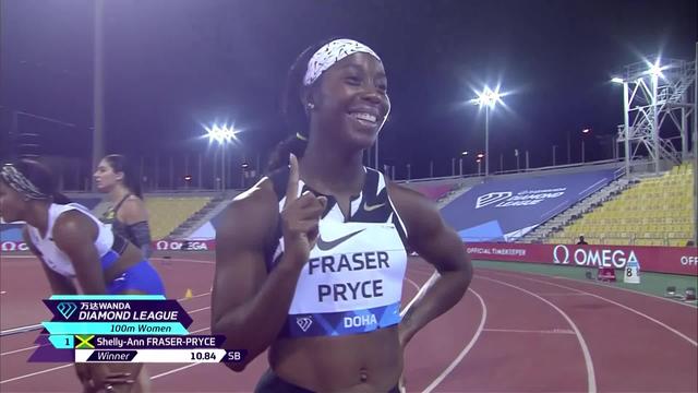 Doha (QAT), 100m dames : Shelly-Ann Fraser-Pryce (RSA) s’impose, Ajla Del Ponte (SUI) 7e