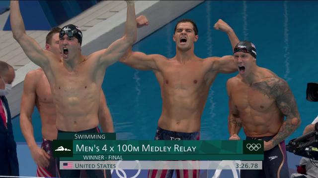 Natation, relais 4x100m 4 nages messieurs: record du monde et médaille d'or pour les Etats-Unis!