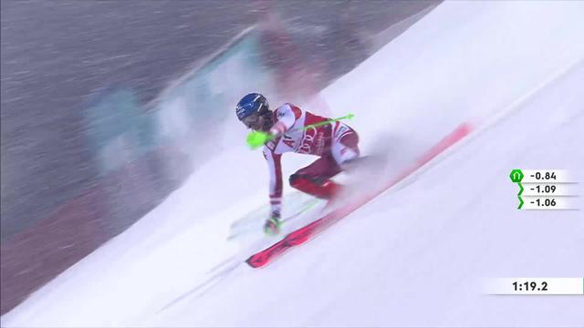 Schladming (AUT), slalom messieurs, 2e manche: Marco Schwarz (AUT) brille sous la neige !