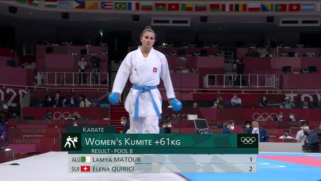 Karaté, +61kg dames: Elena Quirici (SUI) bat Lamya Matoub (ALG) 2 à 1 pour son premier combat