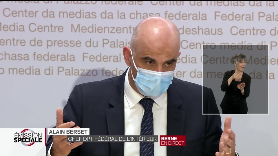 L'intervention d'Alain Berset en conférence de presse, le 12 mai 2021. [RTS]