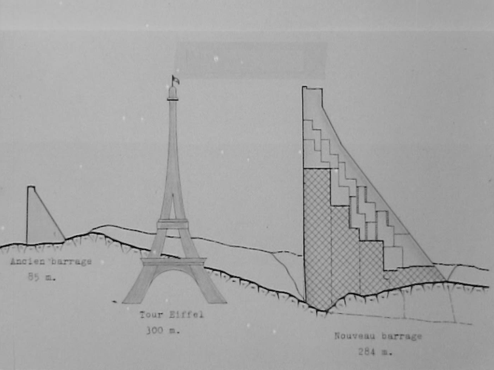 Dessin du barrage de la Grande Dixence en 1960. [RTS]