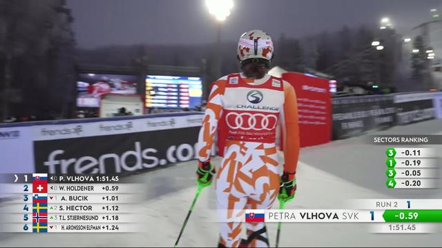 Levi (FIN), slalom dames, 2e manche: Petra Vlhova (SVK) monte sur le podium